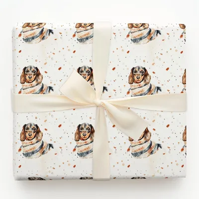 Bundle Up with the Dachshund - Gift Wrap for Christmas, Holidays Wrapping Paper, Christmas Wrapping Paper
