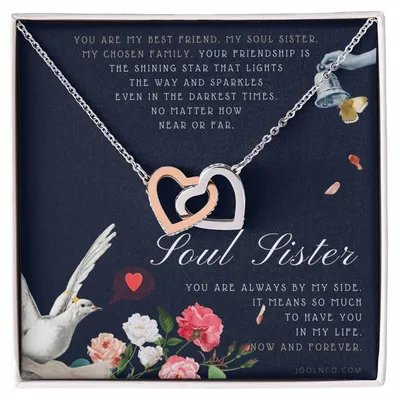 Soul Sister Necklace Unbiological Sister Jewelry Badass Sister Necklace Friendship Heart Necklace Birthday Graduation Anniversary Interlocking Hearts Necklace