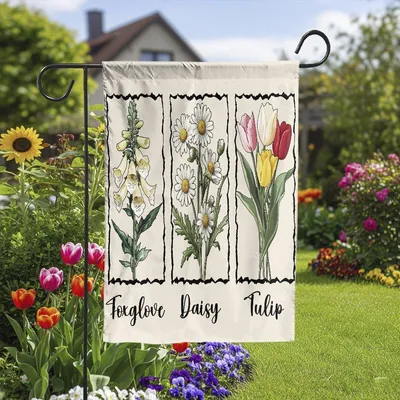Vertical Garden - Foxglove Daisy Tulip Floral Garden Flag Foxtrots Deltas Tangos Retro Vintage Boho House Flag, Subtle Anti Yard Sign Gift Vertical Garden Flag