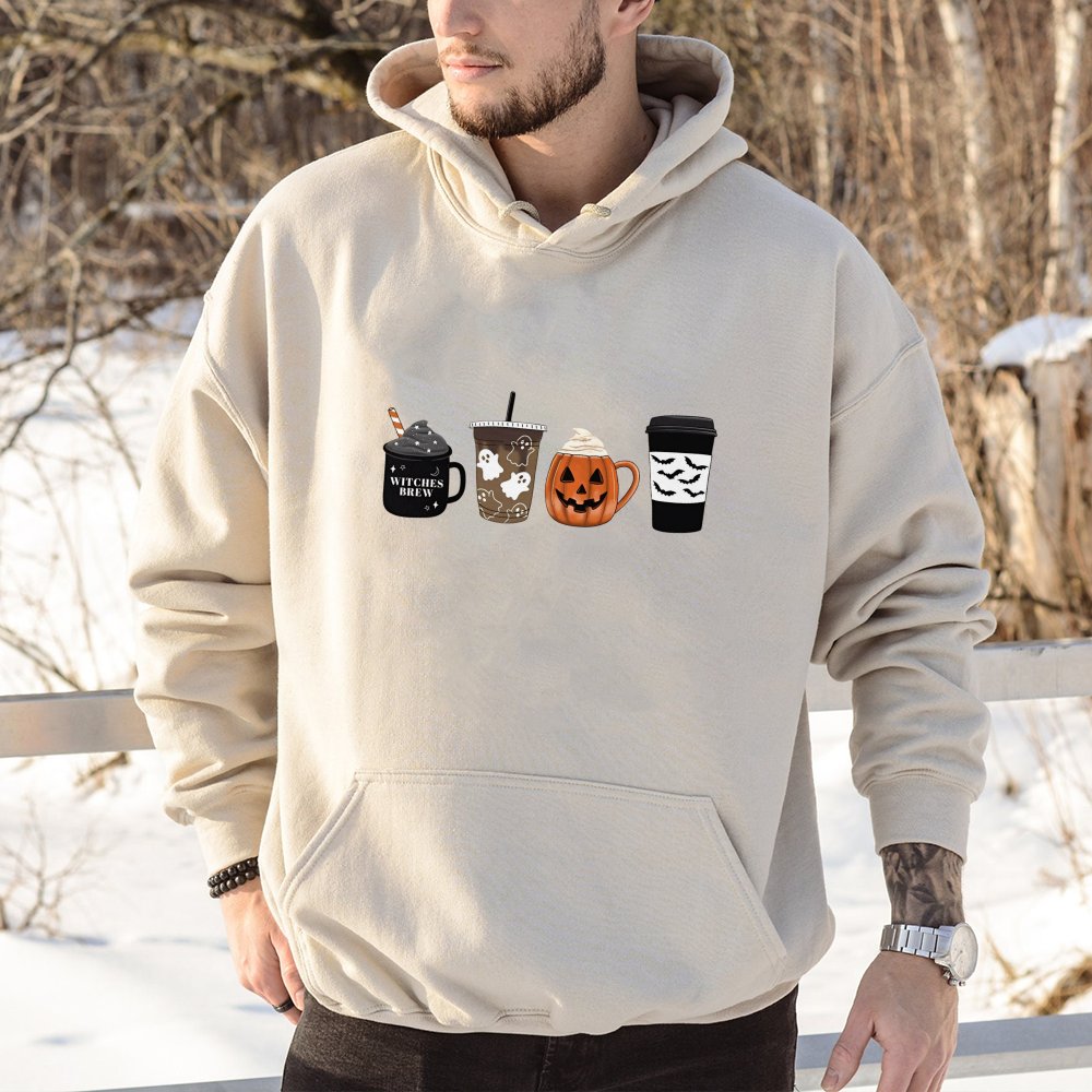 Halloween Coffee Hoodie Fall Unisex Graphic Pumpkin Spice Daily Casual Cotton Apparel