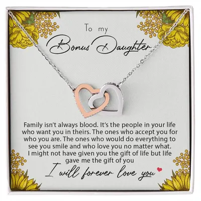 To My Bonus Daughter Family Isn'T Always Blood Interlocking Hearts Necklace