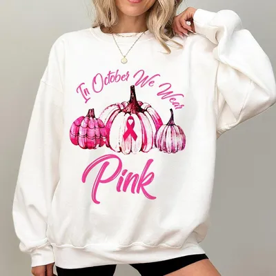 In October We Wear Pink Sweatshirt Sparkle Pumpkin Breast Cancer Awareness Pink Ribbon
