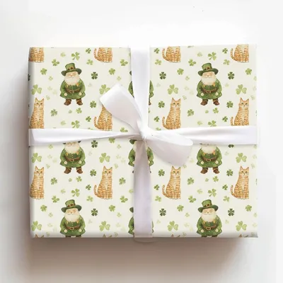 Shamrocks with the Orange Tabby - Gift Wrap for Christmas, Holidays Wrapping Paper, Christmas Wrapping Paper