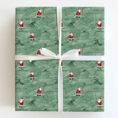 River Rod Run Santa - Gift Wrap for Christmas, Holidays Wrapping Paper, Christmas Wrapping Paper