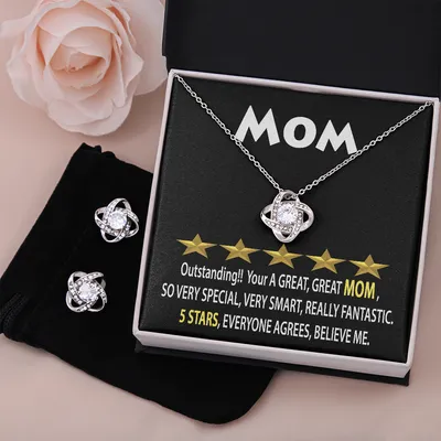 To Mom Gift Necklace and Earring Set, 5 Star Review Message Card Necklace for Mom