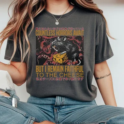 Faithful To The Cheese T-Shirt Vintage Japanese Horror Rat Graphic T-Shirt Tokyo Weird Streetwear Gifts Unisex T-Shirt
