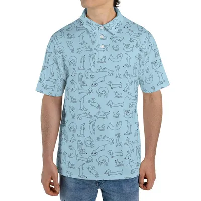 Dachshund Polo Polo Shirt, Blue Wiener Dog Pattern, Men'S Pet Lover Apparel, Cute Puppy Print, Funny Canine Casual Polo Shirt