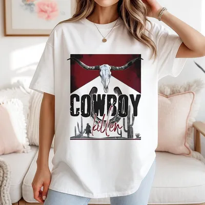 Cowboy Killer Skull Design Western Wear T-Shirt Bold And Edgy Style Menswear T-Shirt Tops