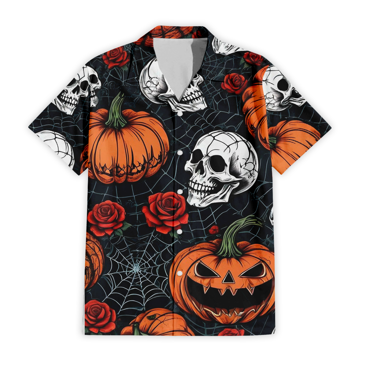Halloween Hawaiian Shirt – Pumpkin Skull Rose Spooky Aloha Top