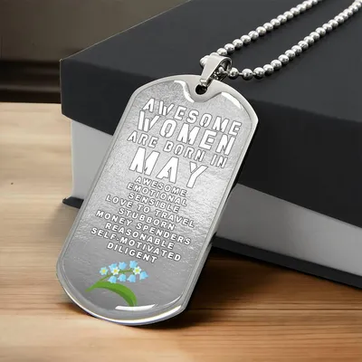 Awesome Women Are Born In May Luxury Necklace With Dog Tag Silver - Army Tag Necklace, Dog Tag