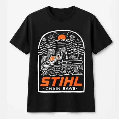 Stihl Lumberjack Chain Saw T-Shirt For Outdoor Logging, Vintage Forest Tree Cutting Crew Gift, Casual Wood Worker, Usa Made & Printed Apparel
