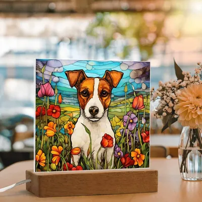 Jack Russell Faux Stained Glass Acrylic Plaque Gift for Dog Person Decoration Gift - Acrylic Square Plaque