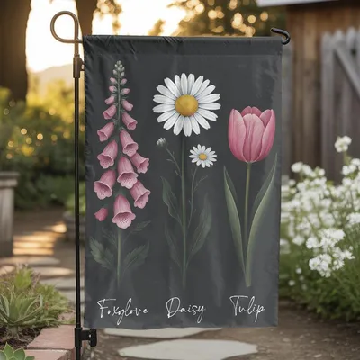 Floral Garden Flag, Foxglove Daisy Tulip Flower Flag,Elegant Floral Yard Flag,Outdoor Plant Flag, Decorative Garden Decor,Unique Floral Gift Vertical Garden Flag