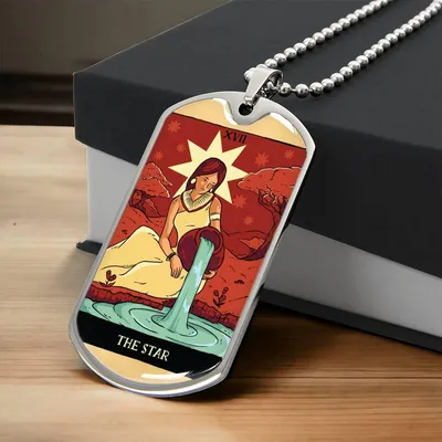 Tarot Card Necklace. Silver Or Gold. For Wiccans, Astrology, Zodiac, Spiritual, Best Friend. Boho. The Star Card - Army Tag Necklace, Dog Tag