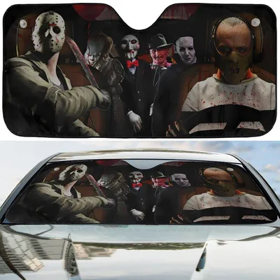 Horror Movie Icons Sunshade, Freddy Jason Michael Gmc Windshield, Killer Squad Uv Blocker, Halloween Accessory Car Sunshade