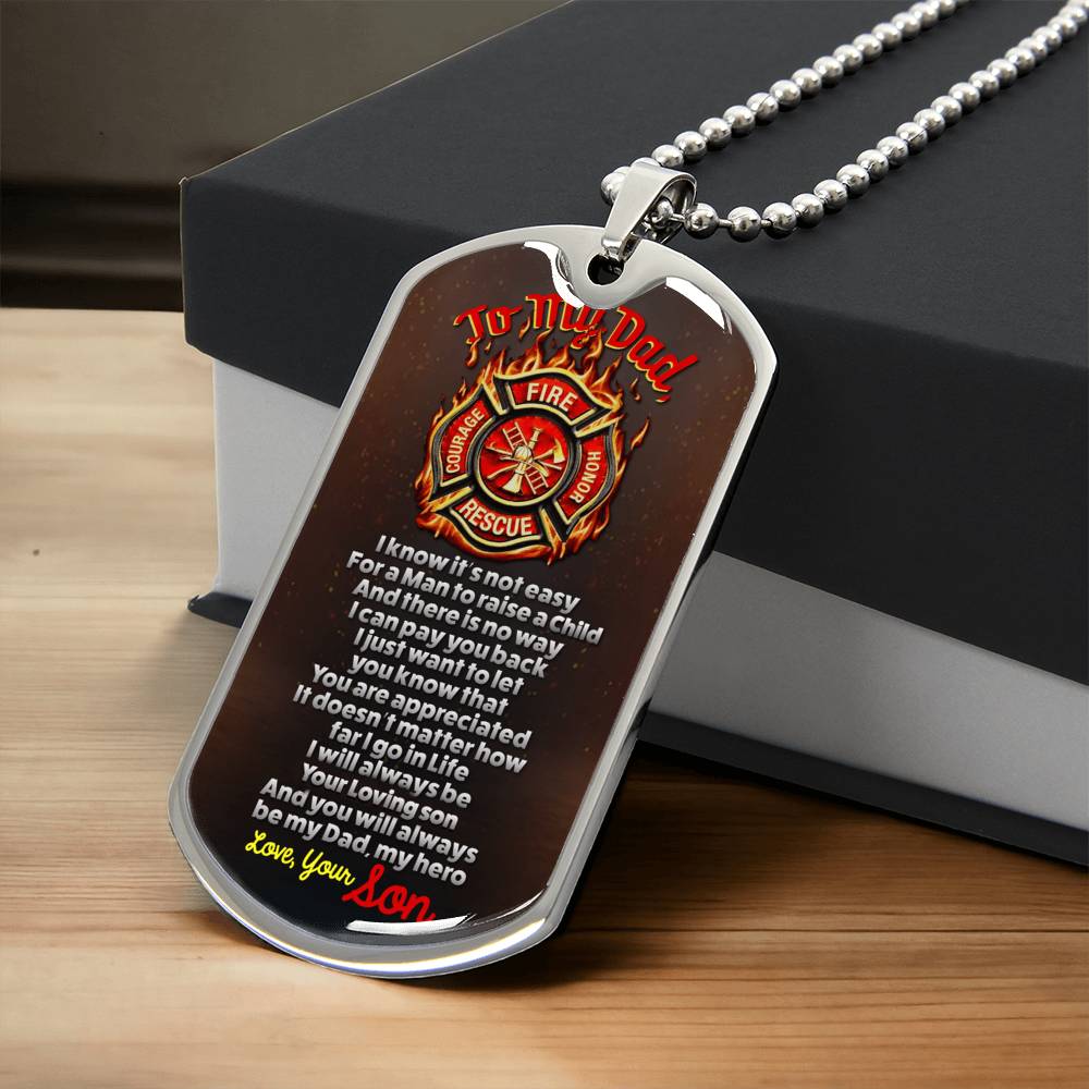 Firefighter Dad Necklace - Firefighter Gift - Gift For Dad - Gift For Father - Gift From Son - Father Son Gift - Firefighter - Army Tag Necklace, Dog Tag
