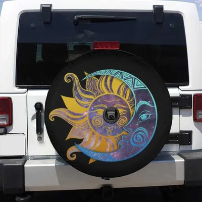 Sun And Moon Boho Spare Tire Cover, Celestial Cosmic Art Design For Nature And Spiritual Lovers Spare Tire Cover