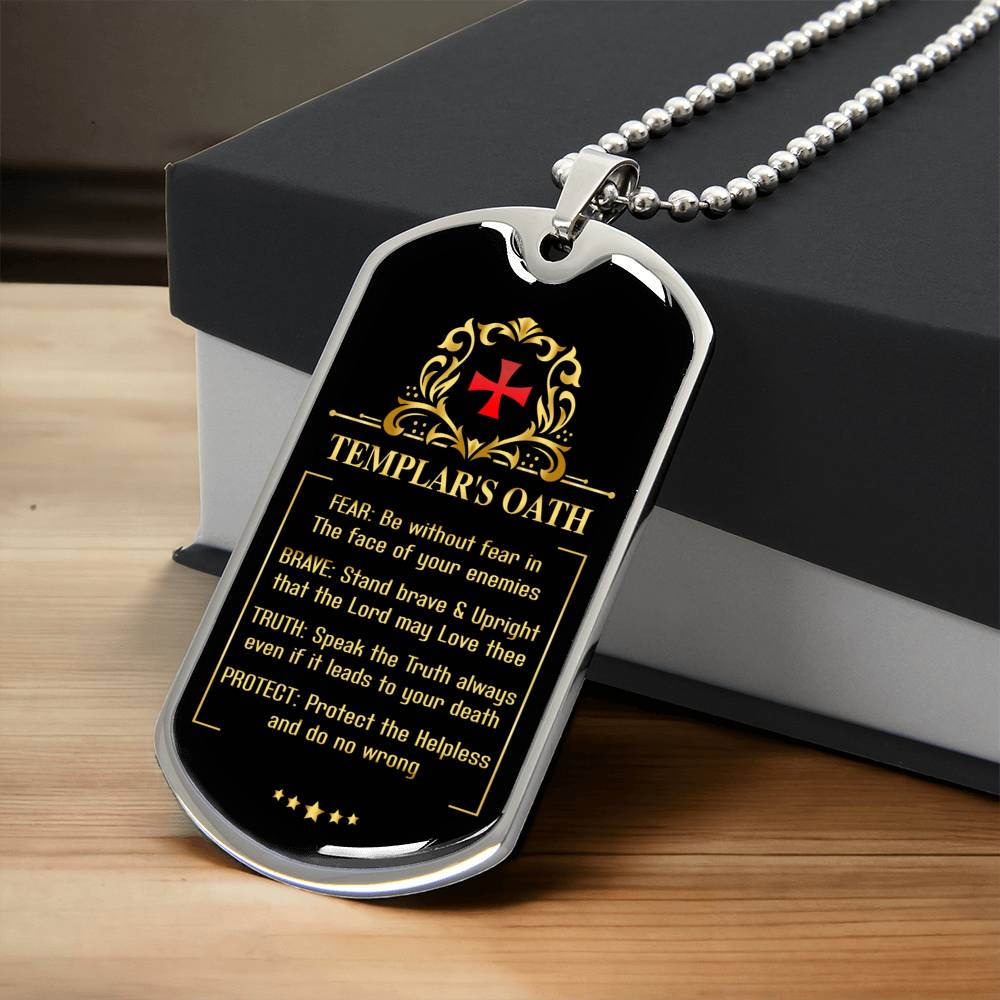 Knight Templar's Oath - Warrior Of Christ - Personalized Luxury Dog Tag - Army Tag Necklace, Dog Tag
