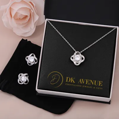 14k White Gold Finish Over Stainless Steel Luxury Pendant Necklace And Earring Set
