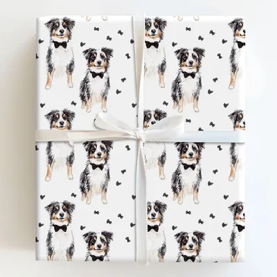 Black Tie with the Australian Shepherds - Gift Wrap for Christmas, Holidays Wrapping Paper, Christmas Wrapping Paper